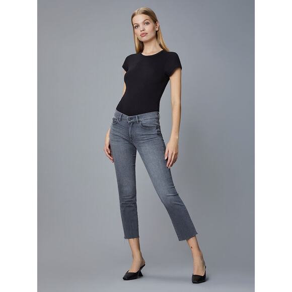 DL1961 Mara Straight Jeans Size 28 Overcast Raw Gray Mid Rise Instasculpt Crop - Picture 3 of 16